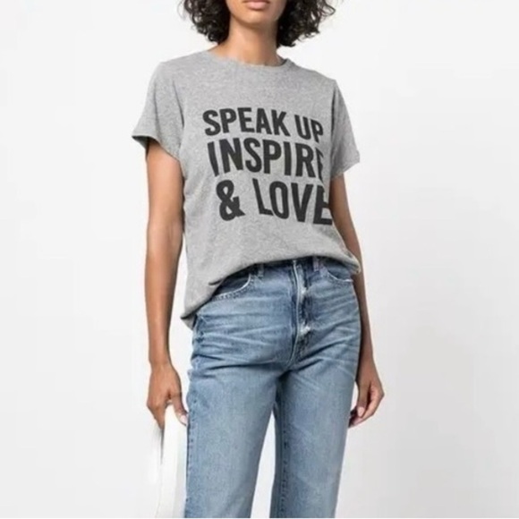 Cinq A Sept Top Speak Up Inspire and Love crewneck T shirt Gray Short Sleeve XXS - Picture 1 of 8